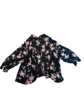 Torrid Floral Kimono Cardigan 3X Black Floral Print Open Front Cottage Core